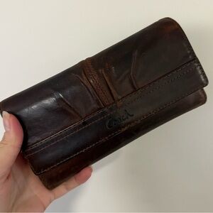 Coach Soho Brown Pleated Leather Trifold Wallet Clutch